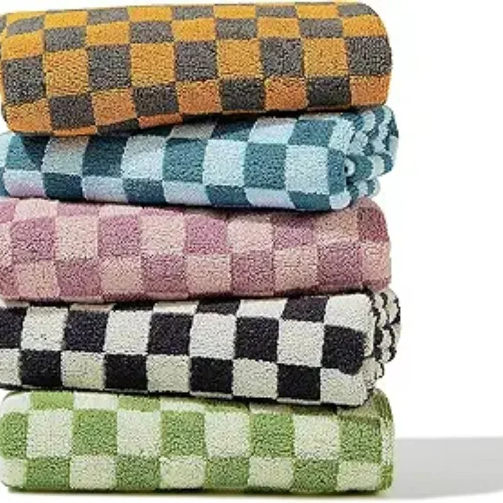 5 Pack Cotton Hand Towels Soft Absorbent Checkered Bathroom Kitchen Gym Spa